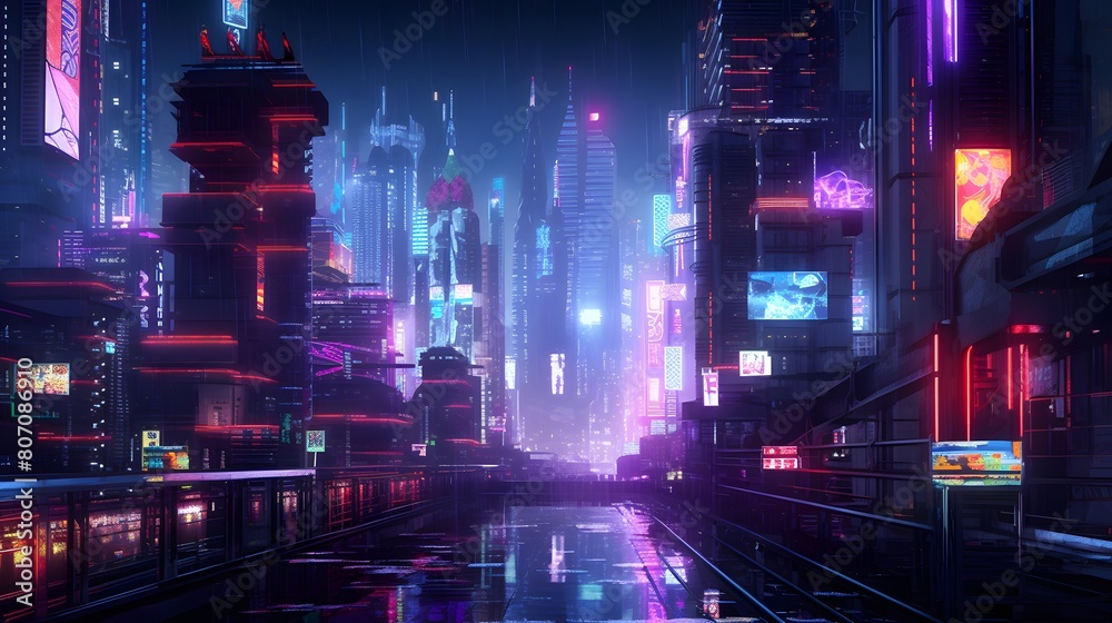 futuristic cyberpunk city with neon lights 3d rendering illustration