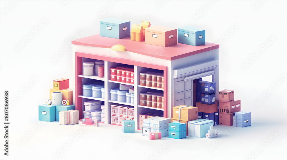 3D Flat Icon Illustration of AI Optimizing Inventory Management for Efficient Stock Levels and Reduced Waste in Isometric Scene