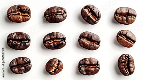 selection of freshly brewed coffee beans on isolated background