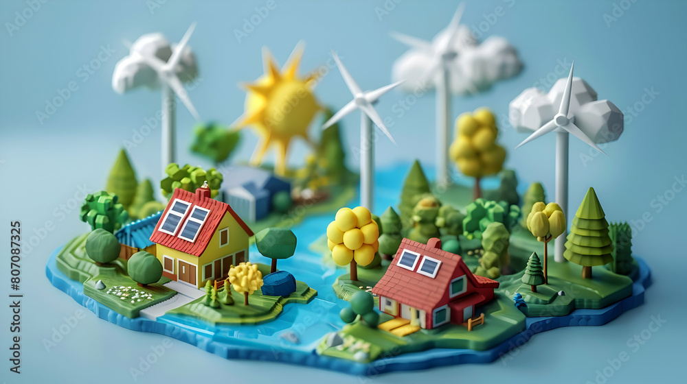 Renewable Energy Forecasting: AI Analyzing Weather for Efficient Resource Management - 3D Flat Icon in Isometric Scene