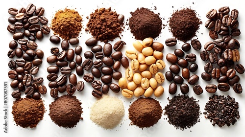 selection of freshly brewed coffee beans on isolated background © YOGI C