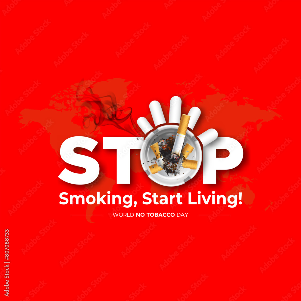 Stop Smoking post. World anti Tobacco Day Awareness theme on red background. Vector illustration Stop Smoking post. World anti Tobacco Day Awareness theme on red background. Vector illustration