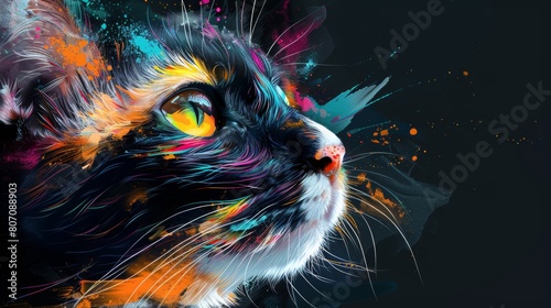 Captivating abstract cat portrait bursting with dynamic colors and imaginative design perfect for contemporary art lovers