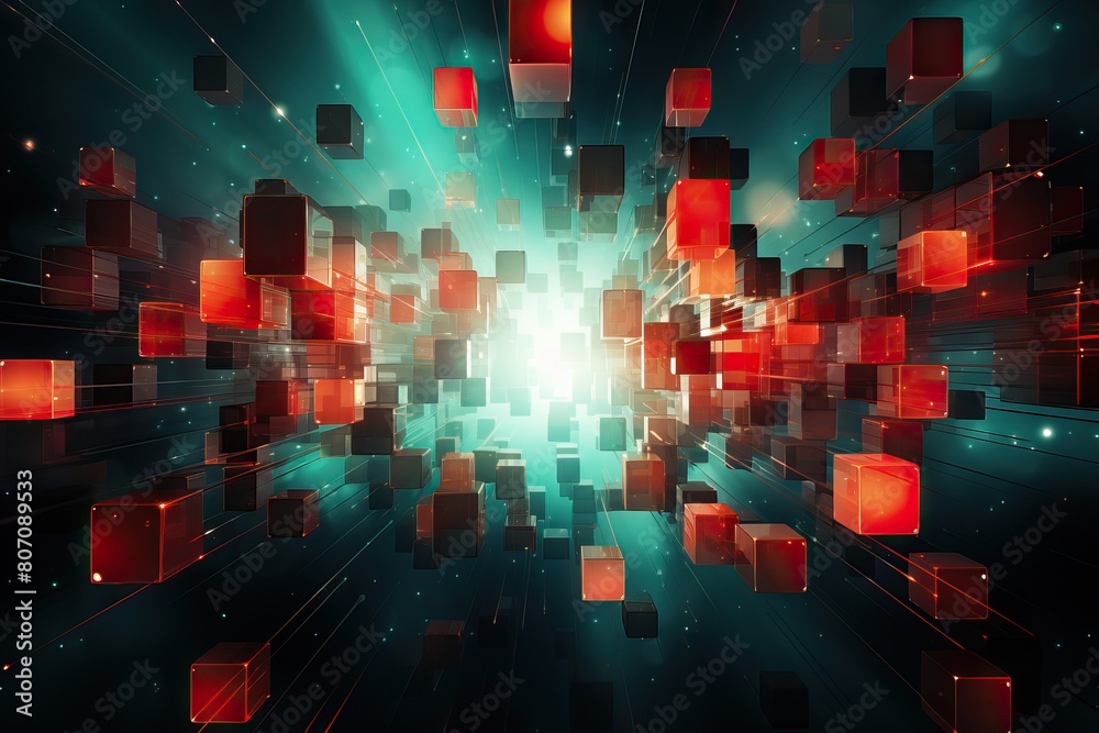 Obraz premium abstract background of squares in red and green tones, 3d background for various uses with green and red squares. Futuristic modern wallpaper of the future.