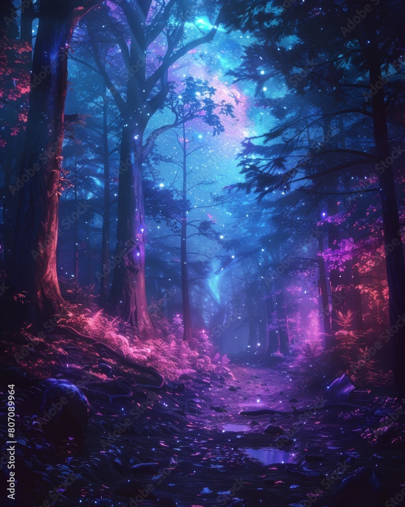 Fototapeta premium Mysterious Forest Clearing Under Starry Night Sky