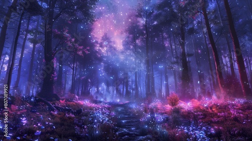 Mysterious Forest Clearing Under Starry Night Sky