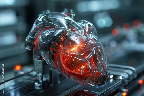 Enginepowered pacemakers integrated into hitech heart implants provide continuous cardiac support, clean sharp photo
