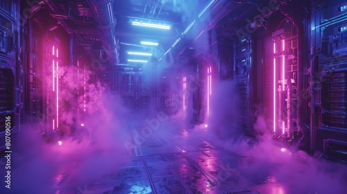 High-Tech Laboratory with Neon Lights and Smoke

 photo