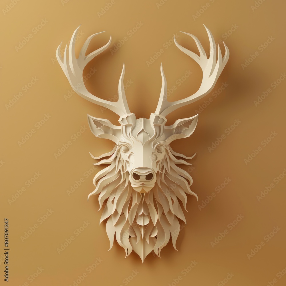 Naklejka premium A 3D rendering of a papercut deer head.