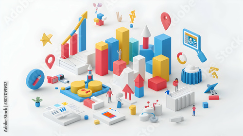 Professional marketing director encourages marketer to embrace creativity and research for campaign launch in 3D flat icon isometric scene © Gohgah