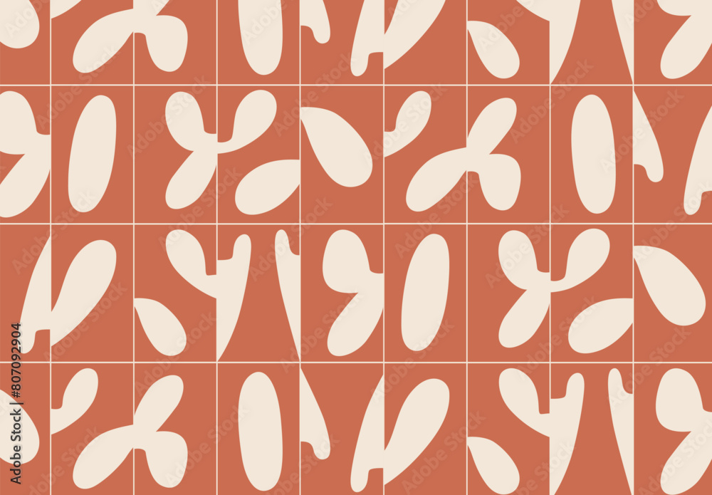 Linear seamless smooth abstract pattern drawing with beige color on coral background