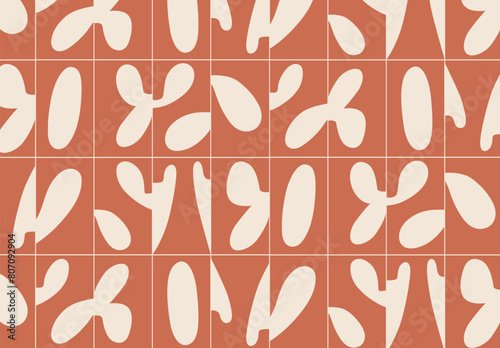 Obraz na płótnie Linear seamless smooth abstract pattern drawing with beige color on coral background w salonie
