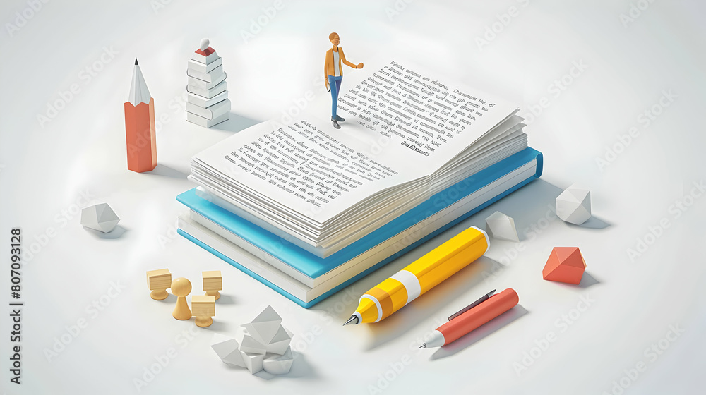 Isometric Writing Coach Encourages and Guides Writer with Feedback to Stay Focused on Project - 3D Flat Icon Concept Isometric Writing Coach Encourages and Guides Writer with Feedback to Stay Focused on Project - 3D Flat Icon Concept