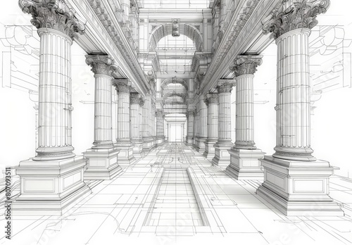 Wireframe rendering of an ancient building in the classical style photo