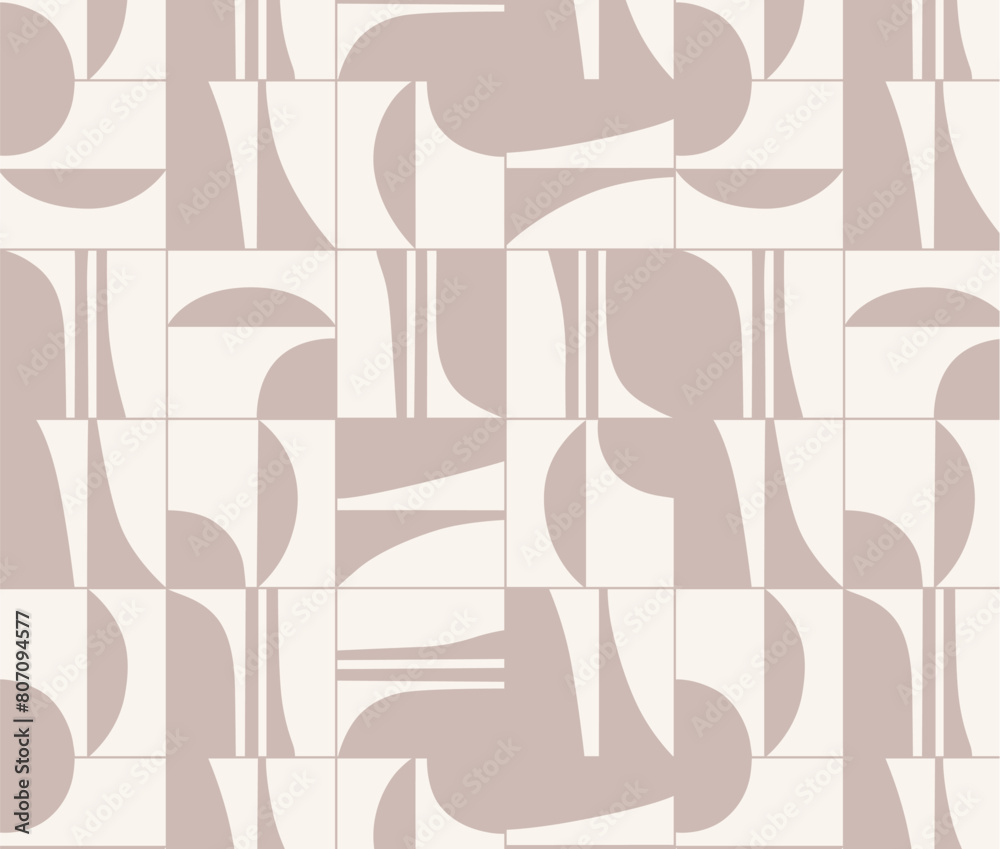 Linear seamless smooth and square abstract pattern drawing with coffee color on beige background