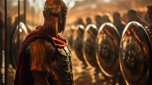 Spartan shieldbearer leads warriors through mirrored world lambda shield