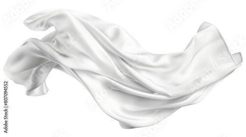 White silk cloth flows beautifully on isolated transparent background.