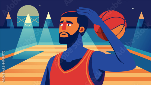 A player using their hand to create shade over their eyes squinting to get a better view of the court and plan their next move.. Vector illustration