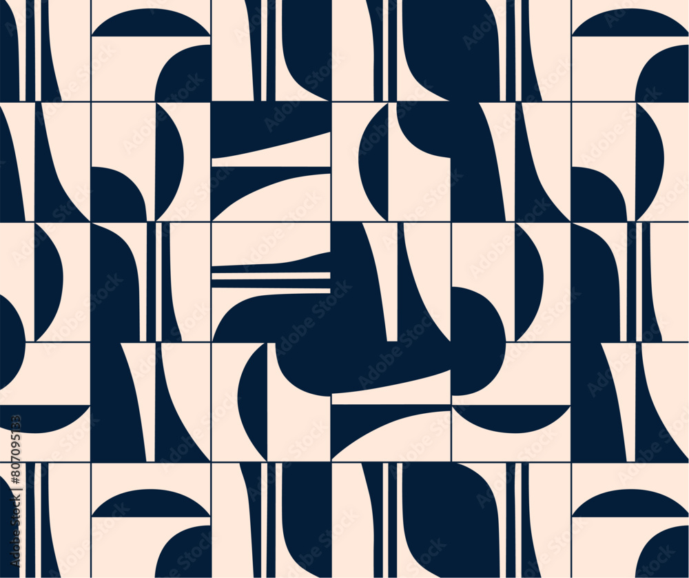Linear seamless smooth and square abstract pattern drawing with dark blue color on beige background