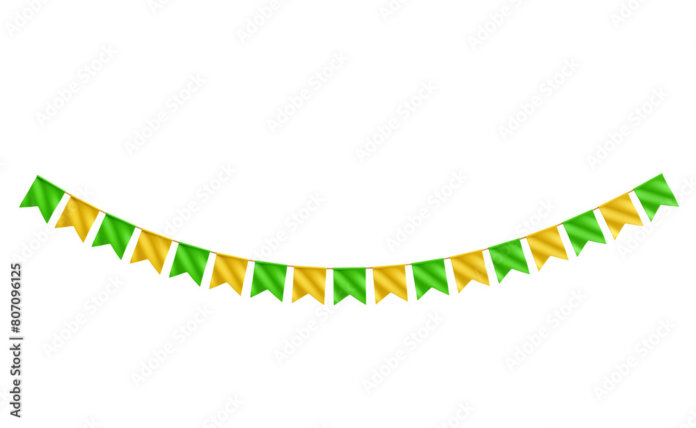 Fototapeta premium Bandeirinhas de sao joao verdes e amarelas elemento 3d para festa junina