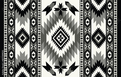 Ethnic tribal black and white background. Seamless tribal stripe pattern, folk embroidery, tradition geometric ornament. Tradition Native design for fabric, textile, print, rug, paper