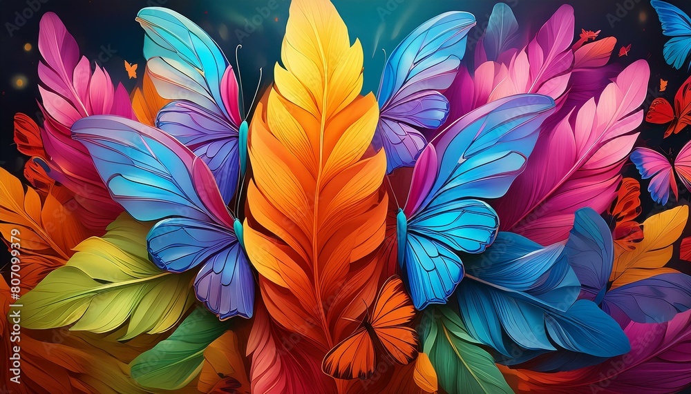 Rainbow feather-like butterflies Rainbow feather-like butterflies