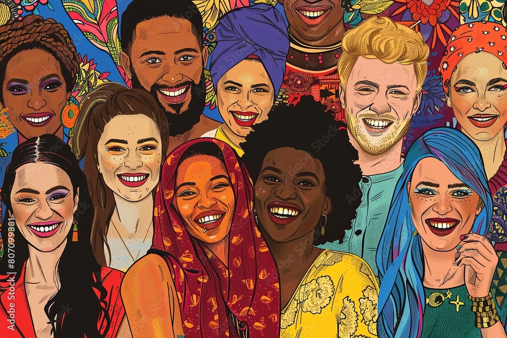 multi-ethnic people on happy vibes. diversity of human.