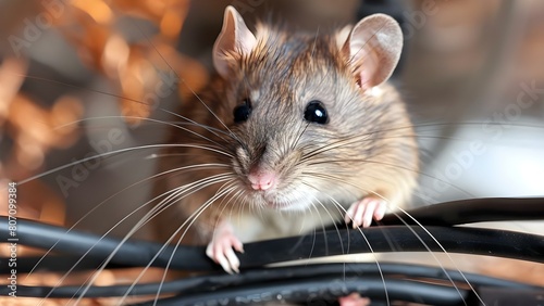 Rodents damage electrical wires highlighting importance of pest control for prevention. Concept Pest Control, Rodent Infestation, Electrical Hazards, Preventative Measures, Home Safety