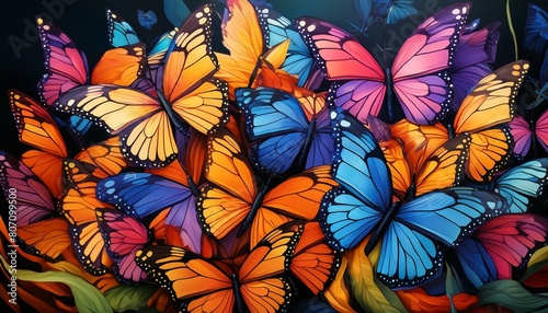 Rainbow feather-like butterflies
