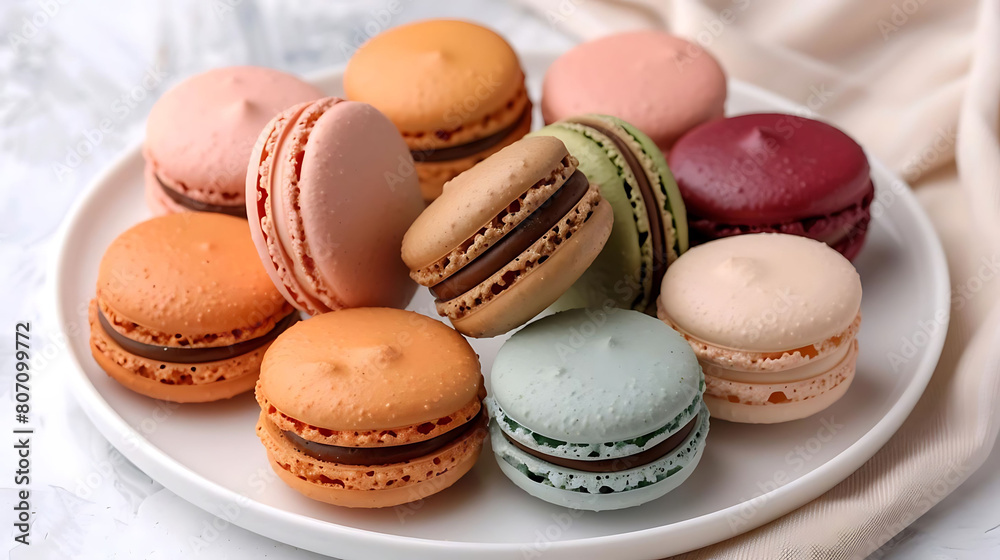 assortment of colorful french macarons on white plate