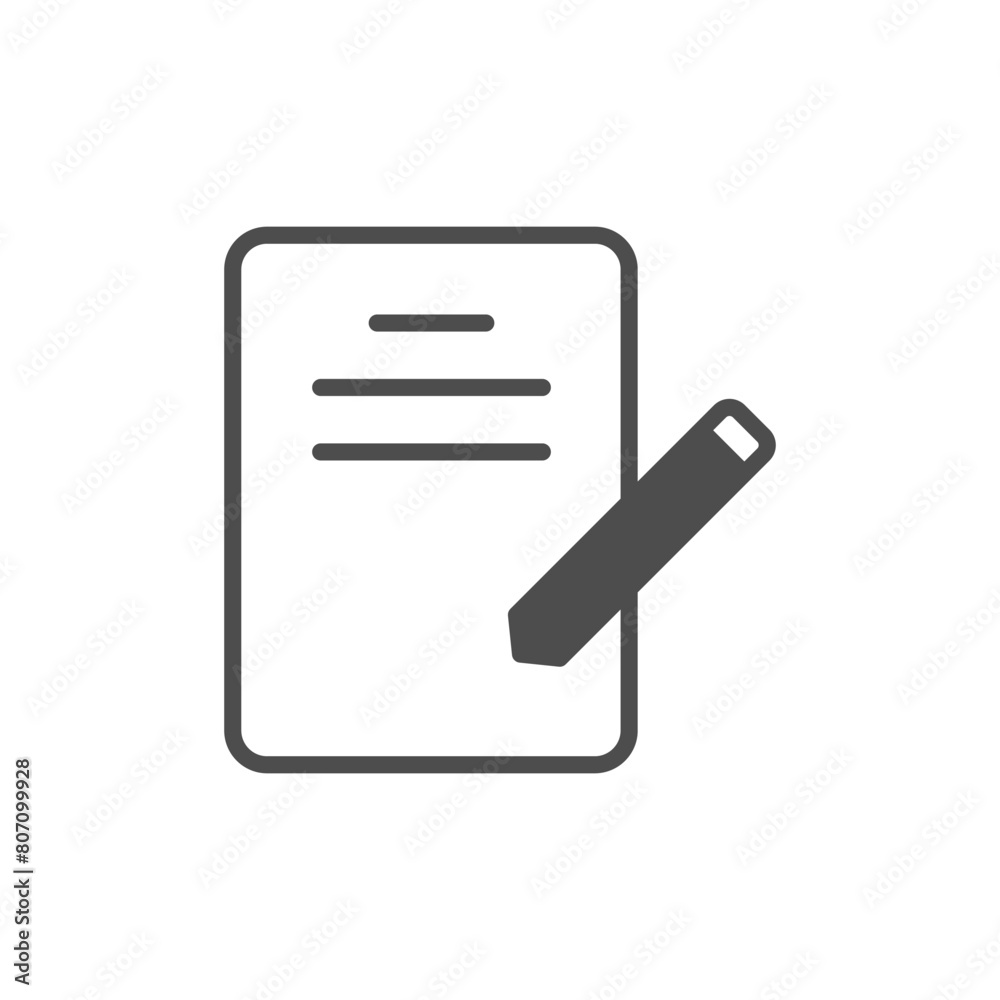 Paper with pen glyph vector icon isolated on white background. Paper with pen glyph vector icon for web, mobile and ui design Paper with pen glyph vector icon isolated on white background. Paper with pen glyph vector icon for web, mobile and ui design