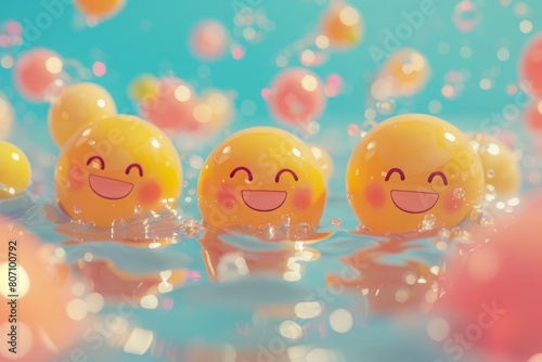 Joyful Emojis Floating in Water