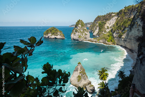 Bali Coastline with emerald blue waters and magnificent cliffs in Nusa Penida photo