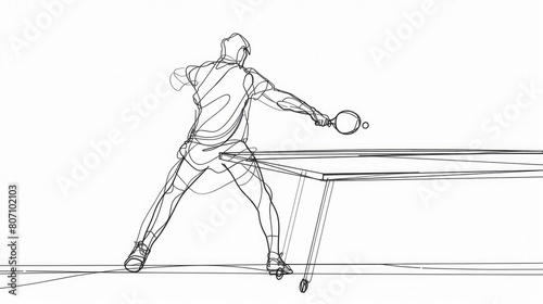 Olympic Sports. Table Tennis. One line illustration of table tennis player in action.