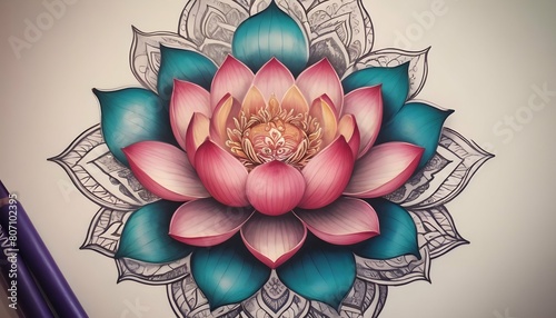 Create a tattoo of a sacred lotus flower with mand upscaled 3 photo