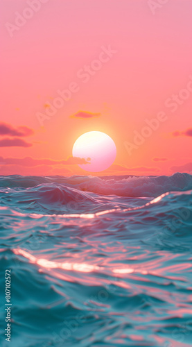 sunset over the sea.Minimal creative summer vacation and nature concept.Trendy social mockup or wallpaper with copy space.Advertisement for travel agencies for the upcoming summer season.