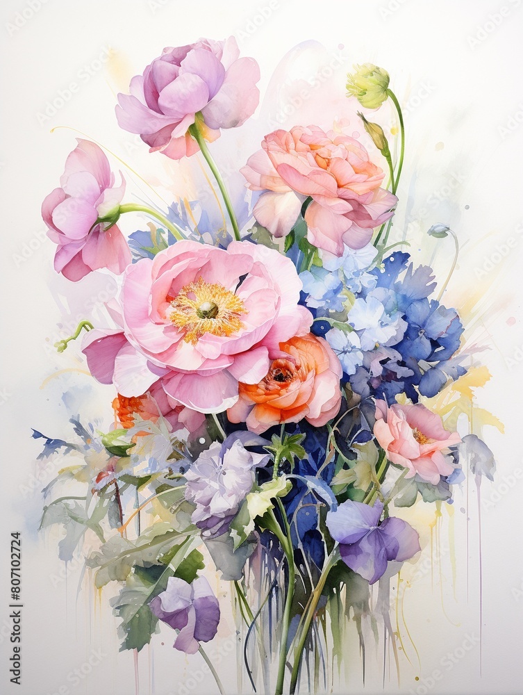 Obraz premium Pastel flower bouquet in watercolor