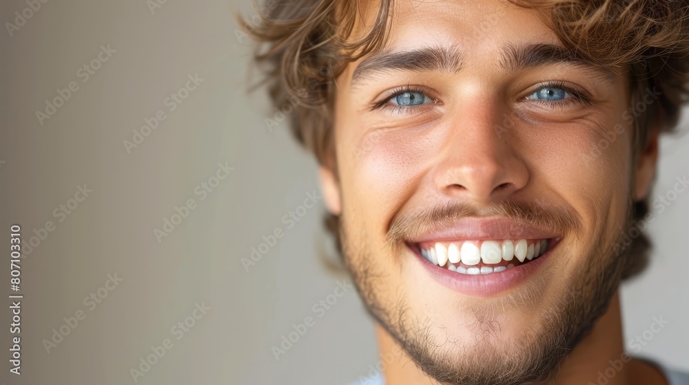   A close-up of a person holding a toothbrush and smiling while using it