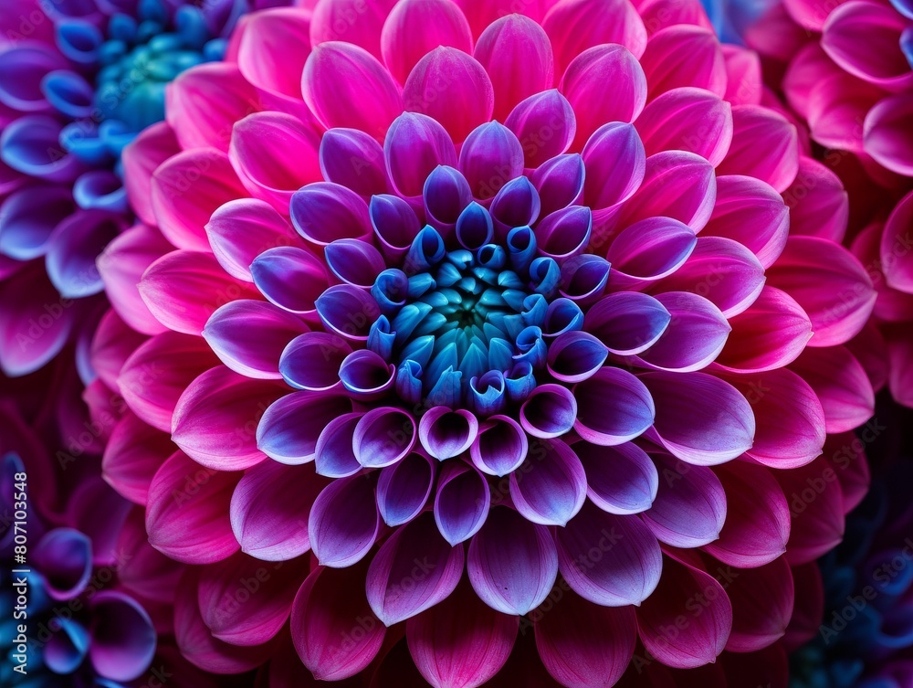 Dahlia flower. Multicolor dahlia flower with purple, blue and pink petals. Dahlia flower. Multicolor dahlia flower with purple, blue and pink petals.