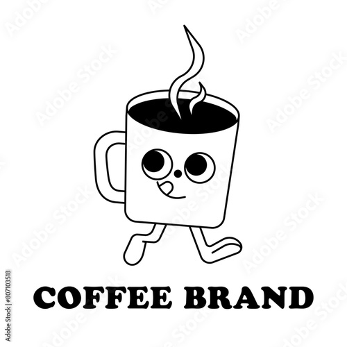 a retro walking coffee cup brand logo 