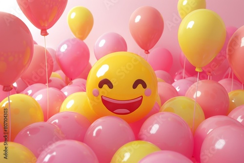 Cheerful Emoticon Amidst Vibrant Balloons