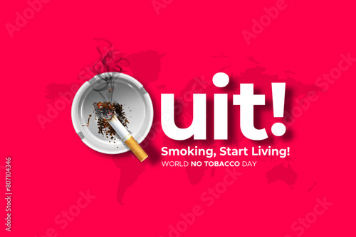 World Anti Tobacco Day. Vector illustration of Quit Smoking text with cigarette Smoking forbidden Prohibited background. photo