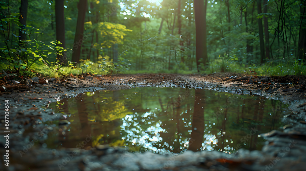 Enchanting Forest Puddle Reflections: A Photo Realistic Capture of Nature's Symmetry and Beauty Enchanting Forest Puddle Reflections: A Photo Realistic Capture of Nature's Symmetry and Beauty