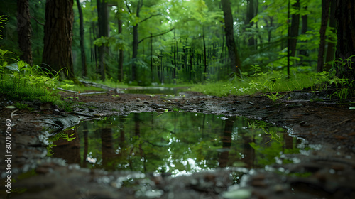 Enchanting Forest Puddle Reflections: A Photorealistic Capture of Nature's Beauty © Gohgah