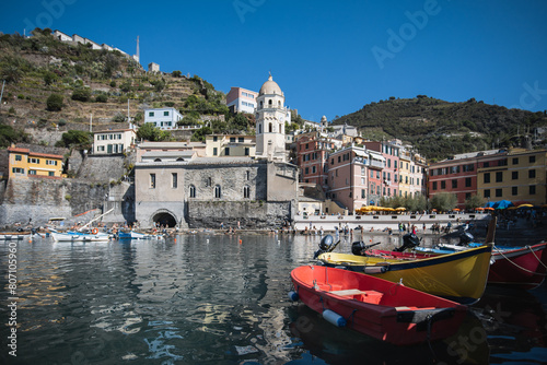 Mediterranean coast of sunny Italy - picturesque coast with rocks and boats - tourist route