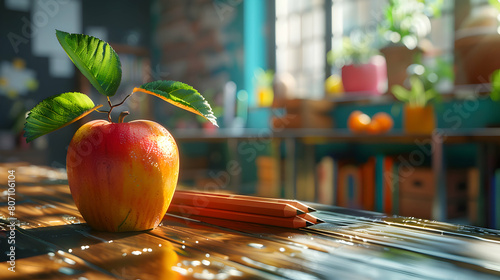 Photo realistic teacher preparing classroom for new school year, illustrating education's importance to Labor Day photo