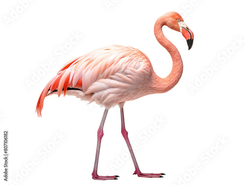 a flamingo walking on a white background © Dan
