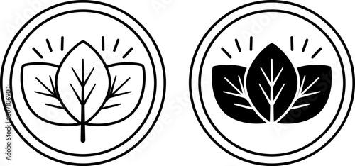 Organic Product icons. Black and White Vector Icons of Young Leaves. Organic and Natural Food and Cosmetics. Tag, Packaging Label