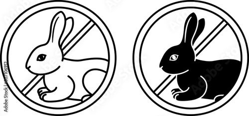 Not Tested on Animals Icons. Black and White Vector Rabbit Icons. Cruelty-Free Label. Label, Tag, Emblem, Stamp for Vegan Natural Eco-Cosmetics