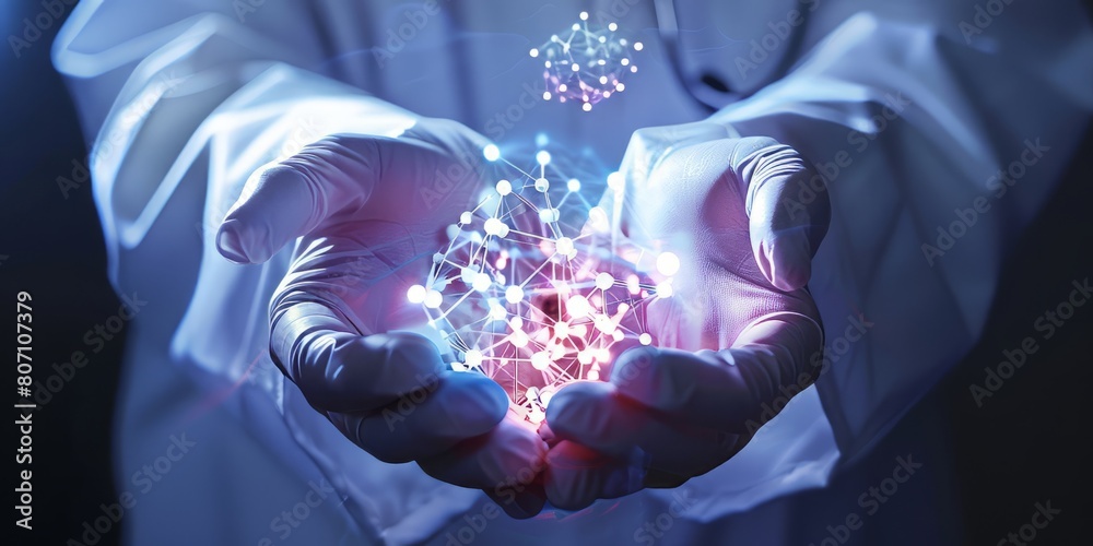 Doctor Holding Holographic Molecule Model Doctor Holding Holographic Molecule Model